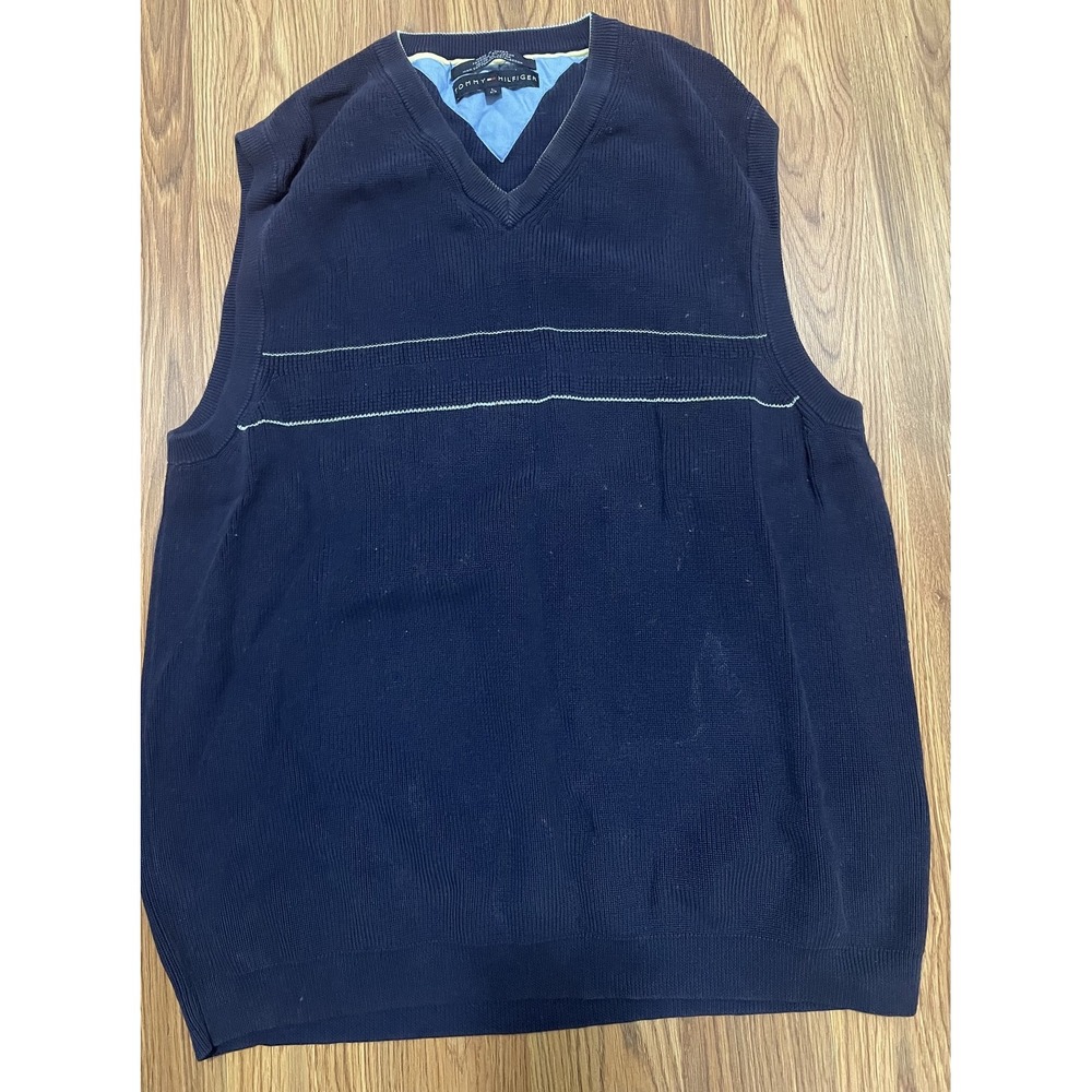 Tommy Hilfiger Sweater Vest Mens XL V Neck Knit Striped Preppy - Picture 1 of 9